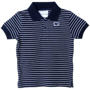 navy toddler polo shirt with white stripes and Penn State Athletic Logo on left chest